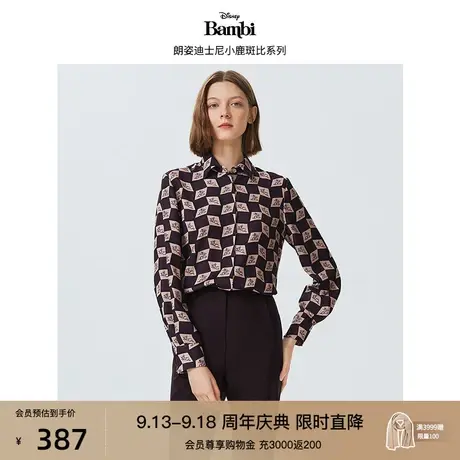 【迪士尼小鹿斑比系列】朗姿2023春秋新款格子长袖衬衫衬衣设计感商品大图