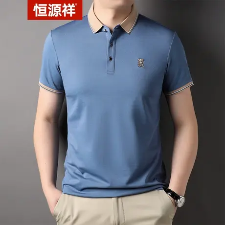 恒源祥棉质短袖男夏季韩版商务休闲含桑蚕丝修身型POLO衫翻领刺绣商品大图