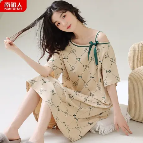 睡裙女夏季纯棉短袖性感布料露肩女士孕妇网红风脱俗睡衣女款夏款商品大图