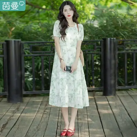 茵曼温柔风名媛法式碎花连衣裙女2023新款夏天垂感雪纺裙子高级感商品大图
