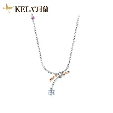 珂兰 18K金钻石项链女群镶蝴蝶结吊坠套链小众设计感锁骨链一体链图片