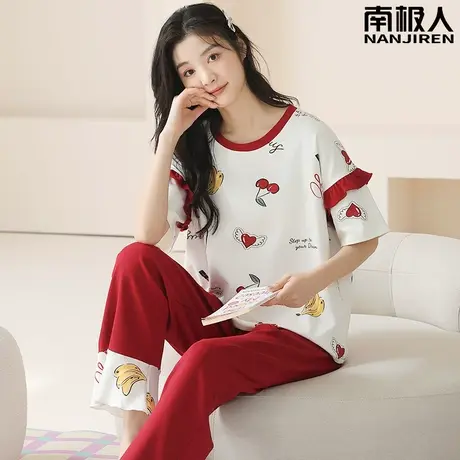 睡衣女夏款纯棉夏季女士夏天短袖长裤姿美家居服女款2024新款春款商品大图