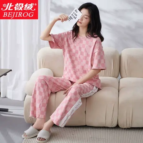 睡衣女士夏季纯棉短袖长裤可外穿棉质休闲家居服套装新款女生薄款商品大图