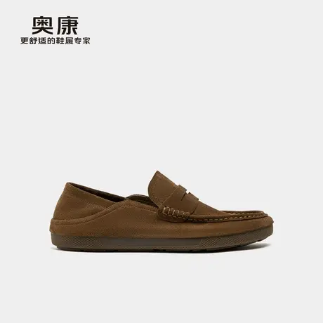 奥康 男鞋25夏一脚蹬复古时尚套脚皮鞋轻便软底舒适乐福鞋商品大图