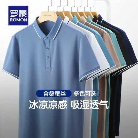 【含桑蚕丝】罗蒙短袖t恤男士2025夏季新款百搭纯色翻领polo衫男图片