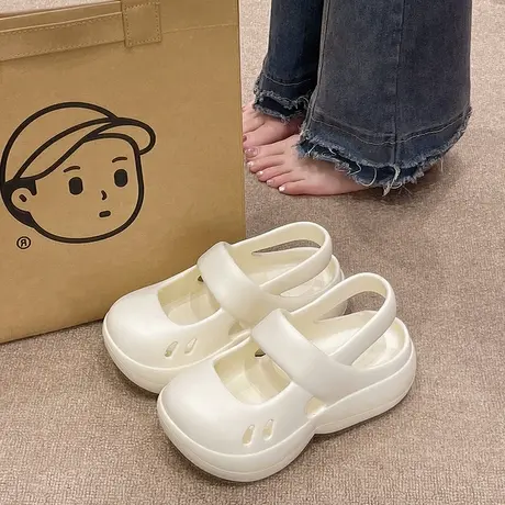 踩屎感厚底洞洞鞋女2025夏季新款网红外穿增高防滑沙滩包头凉拖鞋图片