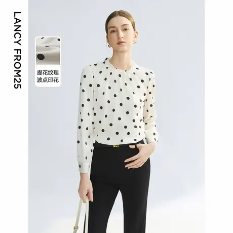 朗姿2025年春季新款白衬衫内搭叠穿衬衣高级感长袖设计感波点上衣图片