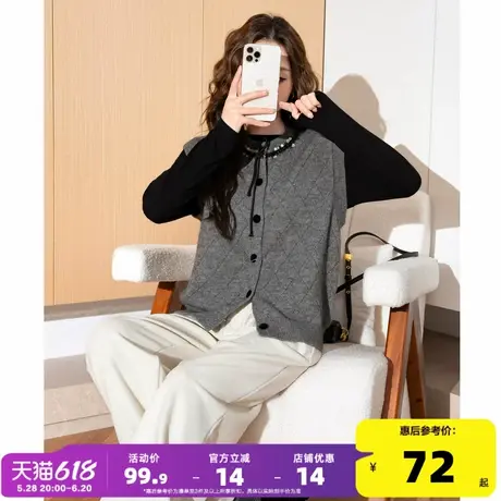 唐狮2024秋季开衫毛衣背心女小香风毛线衫韩系气质宽松毛衣外穿商品大图
