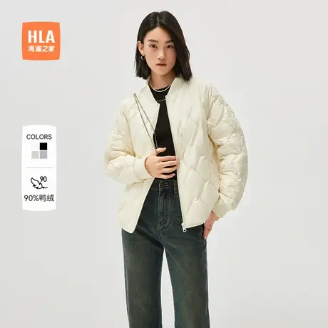 【远红外发热】HLA/海澜之家羽绒服秋冬新款棒球领休闲白外套女装商品大图