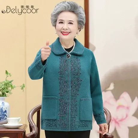 老年人奶奶毛衣女秋装妈妈新款开衫加绒加厚上衣外套老太太衣服冬图片