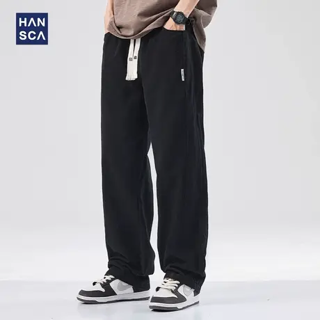 hansca美式抽绳直筒牛仔裤男夏季新款潮牌复古水洗宽松垂感长裤子商品大图