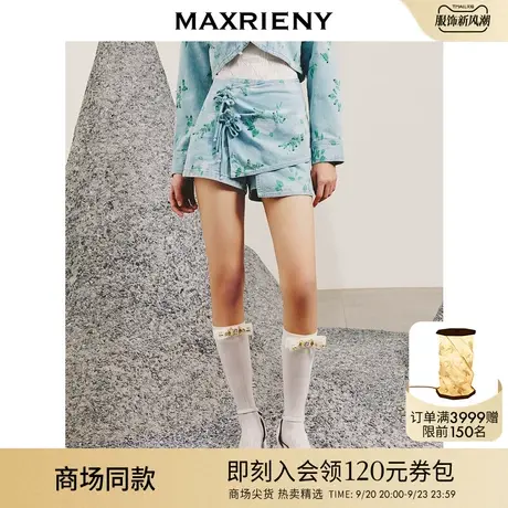 【商场同款】MAXRIENY精致复古感新中式盘扣牛仔短裤休闲裤女商品大图