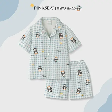 Pinksea纯棉睡衣女夏短袖短裤格子家居服2025新款可外穿夏天套装商品大图