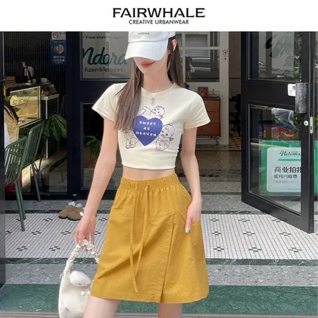 马克华菲速干工装裙裤女夏季2025新款松紧腰前开叉设计感运动短裤商品大图