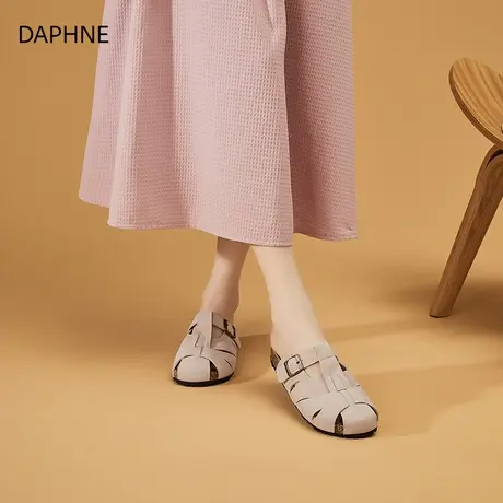 Daphne/达芙妮厚底增高复古凉拖女外穿设计感百搭编织包头勃肯鞋图片