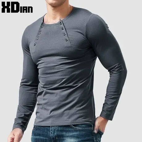 春秋季薄款长袖t恤男士纯棉修身亨利衫紧身内搭亨利领打底衫上衣商品大图