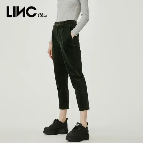【秒杀】LINC金羽杰休闲裤女复古绿弹力灯芯绒小直筒裤女932217商品大图