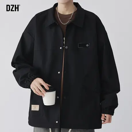 男士黑色工装外套男潮流百搭秋季翻领夹克2023年新款休闲宽松上衣商品大图