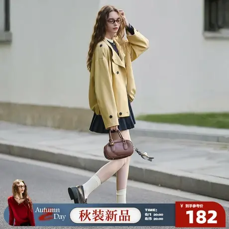 8.1/20点 上新唐狮2025年秋季新款短款风衣女极简廓形英伦风设计商品大图