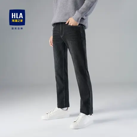 【加绒】HLA/海澜之家23五袋款牛仔裤猫须中腰加绒加厚水洗裤子图片