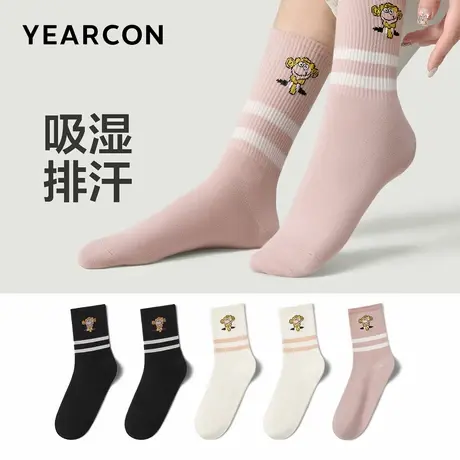 意尔康女袜卡通运动休闲长筒袜透气吸汗春秋女士无骨高筒袜子商品大图