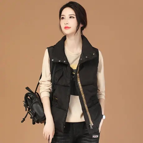 韩潮袭人立领白色加厚棉马甲女2023冬季新款休闲显瘦坎肩马夹外套图片