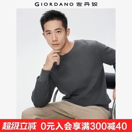 佐丹奴针织衫男装秋冬新款纯棉拼接提花肌理圆领针织毛衣01055720商品大图