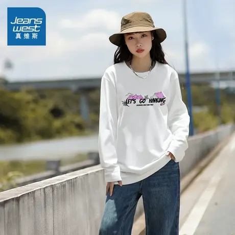 G2真维斯女装宽松印花长袖t恤内搭 2025冬季新品圆领女式上衣潮商品大图