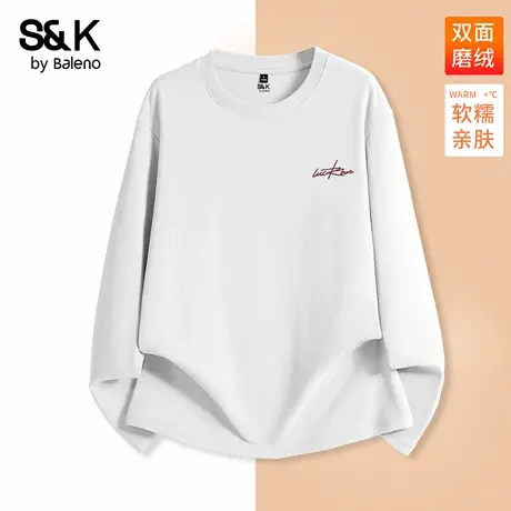 班尼路S&K系列双面绒长袖T恤男秋冬季防寒保暖内搭白色休闲打底衫图片