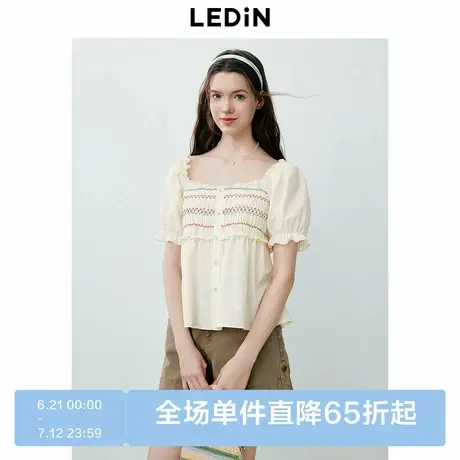 乐町韩系少女俏皮彩色打缆雪纺衫夏季新款方领减龄好看上衣商品大图