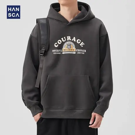 hansca420g重磅复古保暖连帽卫衣男2025秋季新款美式潮牌印花上衣图片