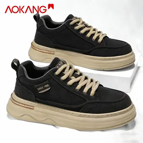 奥康男鞋2026新款春季复古休闲百搭板鞋男士黑色耐脏耐磨运动潮鞋图片