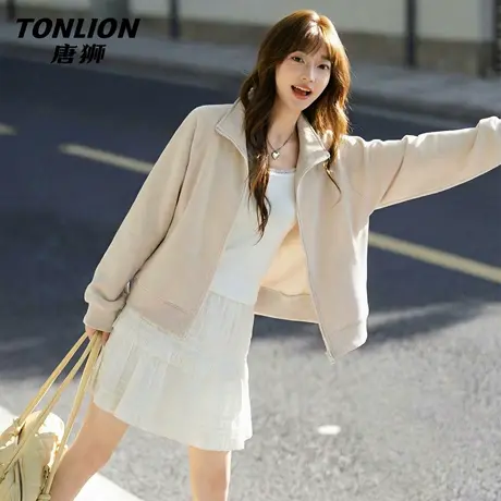 唐狮官方短款外套女2026新款春季美式宽松慵懒卫衣开衫学生上衣VC图片