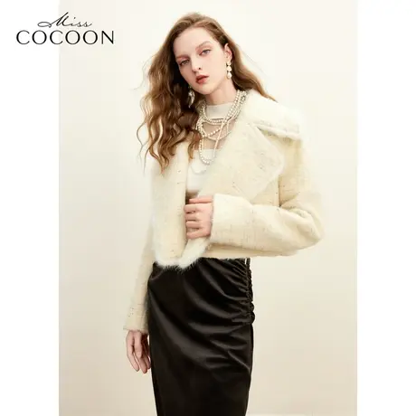 misscocoon23老钱风秋冬新款水貂毛边复古领子羊驼毛毛呢大衣图片