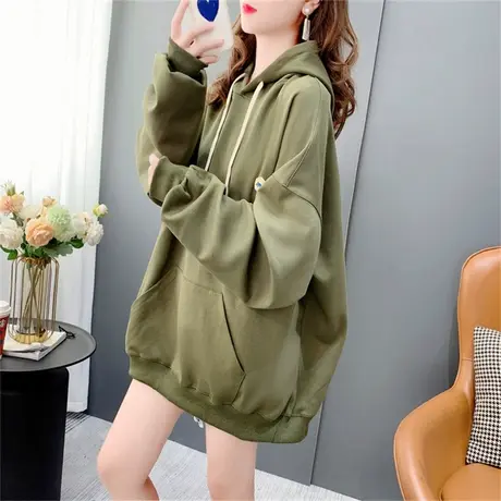 宽松慵懒风连帽卫衣女秋季2022年新款韩版中长款设计感百搭上衣潮商品大图