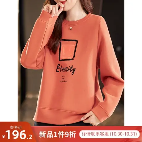 宝诗黎圆领字母印花棉质套头上衣女秋季长袖宽松百搭卫衣2023新款图片