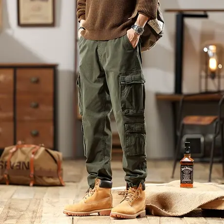 裤子春秋男款时尚束脚工装重磅水洗工装裤裤百搭休闲裤宽松男款商品大图