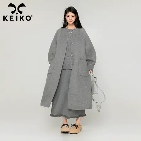 [100%羊毛] 高级感灰色双面羊绒大衣2023秋冬斗篷型圆领毛呢外套商品大图