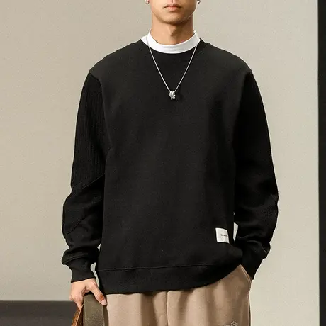 秋冬百搭卫衣侧面针织毛衣拼接高档男士卫衣圆领时尚潮流卫衣男图片