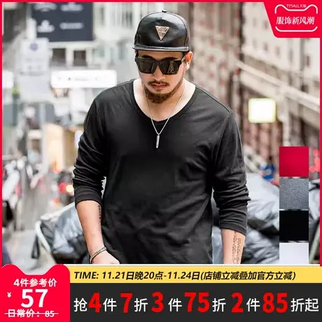 GxxH潮牌大码男装 长袖T恤潮胖子打底衫宽松加大码秋冬上衣体恤潮商品大图