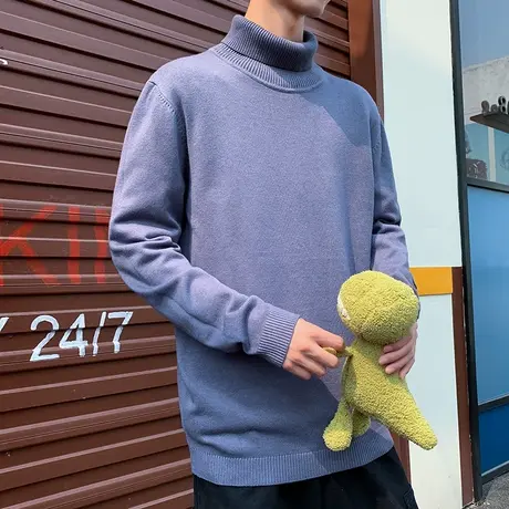 高领毛衣男春秋季纯色加厚上衣韩版修身打底衫ins情侣潮牌针织衫商品大图
