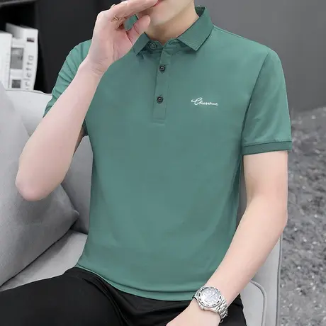 莫代尔冰丝polo衫短袖保罗翻领t恤男夏季上衣服有领半袖带领体恤商品大图