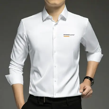 2024新款春秋季衬衫长袖男装商务休闲高级感免烫白衬衣轻熟风寸衫商品大图