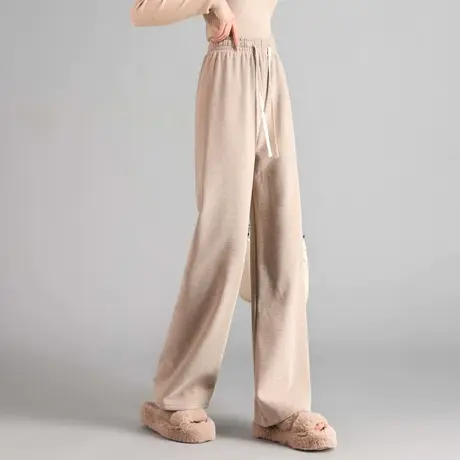 时尚气质休闲裤2023年冬季女百搭通勤高腰纯色加绒厚款直筒长裤图片