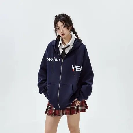 YEP美式学院风字母连帽卫衣女2024新款春秋潮牌复古宽松开衫外套图片