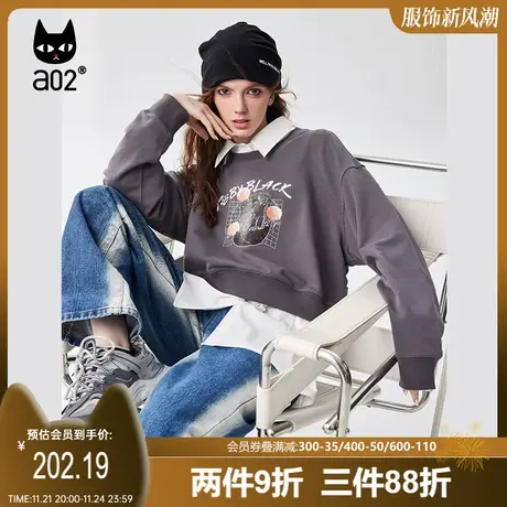 a02Fuzzy style宽松短款圆领卫衣2023年秋季新款女装长袖休闲T恤商品大图