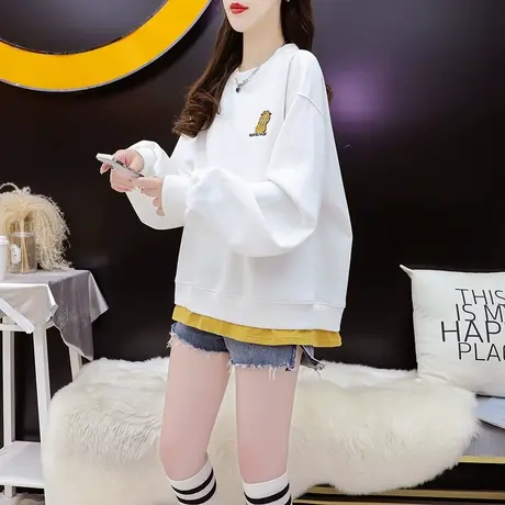 慵懒风宽松假两件卫衣女2023新款早秋季洋气减龄百搭春秋薄款上衣图片