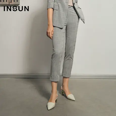 恩裳夏季格子修身直筒九分西装裤商品大图