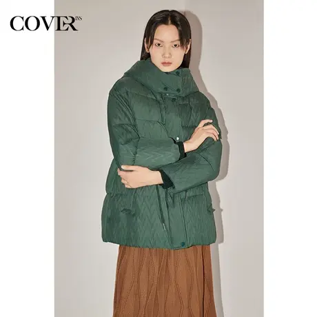 COVER冬季一手长褶皱白鸭绒羽绒服图片