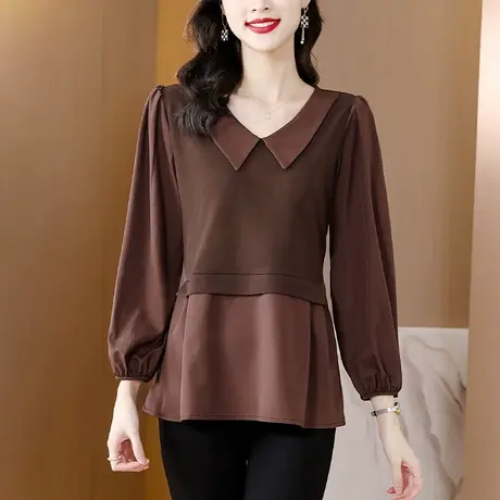 秋季2023新款宽松大码女装高端假两件t恤女遮肚显瘦时尚漂亮小衫图片